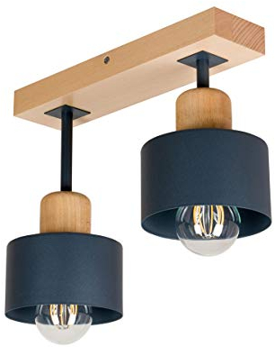 alfalux Deckenlampe Mit 2 Lampenschirmen LED Holz-Deckenleuchte Leuchte Lampe Wohnzimmerlampe Schlafzimmerlampe Holz Kinderzimmer Wohnzimmer Schlafzimmer Küche Deckenleuchten AN30x7BU (Anthrazit)