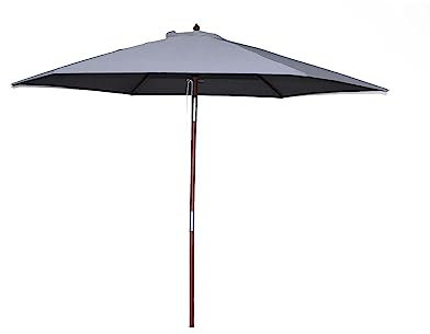 CONCEPT USINE | Parasol Droit Rond Inclinable Ø 3 m Cancun Gris | Structure Bois + Teck | Toile 100% Polyester | Idéal jardin Terrasse Piscine ou Balcon | Protection UV et Imperméable | Résistant