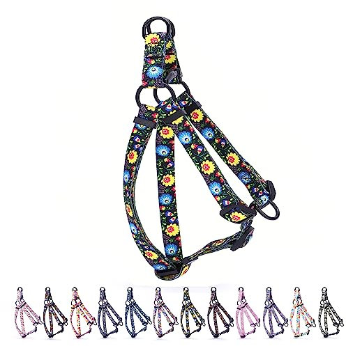 Hundegeschirr, verstellbar, strapazierfähig, kein Ziehen, für kleine, mittelgroße und große Rassen, Rückenclip, verdrehsicher, perfekt für Spaziergänge, Blume, Größe L