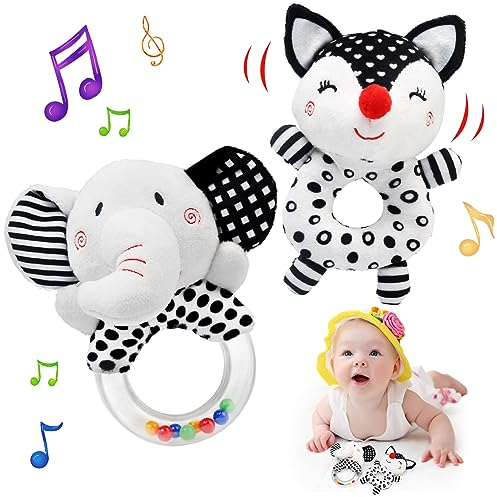 JoyLife Baby Rattle Toys 0 3 6 Months, Black and White Baby Rattle, High Contrast Sensory Newborn Toys, Soft Rattle Toys Gift for 0 3 6 9 12 Months Boys and Girls