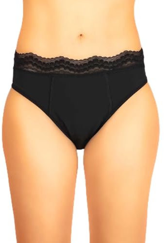 HAUTE PRESSION Rose Culotte menstruelle Haute avec Dentelle élastique à la Taille, Flux Moyen T44 sous-vêtement, Noir, 44 Femme