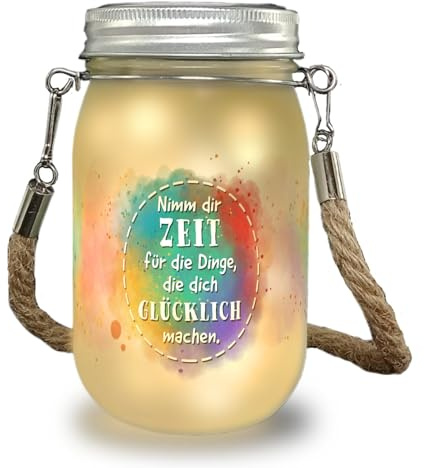 speecheese Nimm dir Zeit für Dinge die glücklich machen Solarlicht mit Spruch ein liebevolles Dekolicht für Freunde Romantisches Glück Motiv Spruch Dekolampe Buntes Farbflecken Licht Frauen