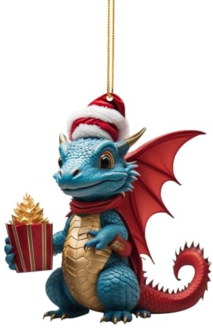 1/5 Stück Weihnachtsdeko Niedlicher Baby Drache im Ei Anhänger Weihnachten Dinosaur 2D Acryl Lustige Weihnachtskugel Cute Deko Christmas Ornaments Tannenbaumschmuck Weihnachtsbaum (B, One Size)