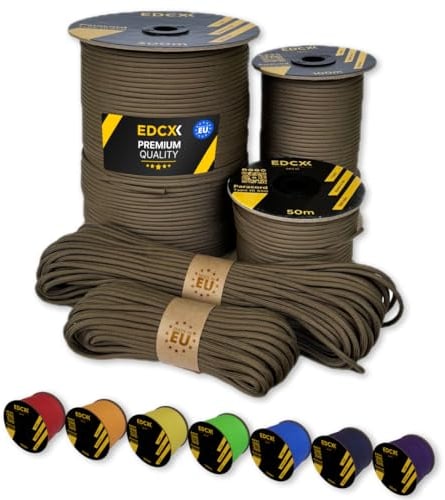 EdcX Paracord 4 mm, 35+ Volltonfarben (10 m, 15 m, 30 m, 50 m, 100 m, 300 m) | Ideal zum Basteln, Camping, Outdoor | 100% Nylonseil 4 mm| Taktische Schnur 550 Typ III (Coyote Brown, 10 m)