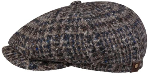 Stetson Hatteras Hoback Virgin Wool Flatcap Mehrfarbige Elegante Melierte Wollcap Herren Made in EU Herbst Winter beige-blau 59 cm