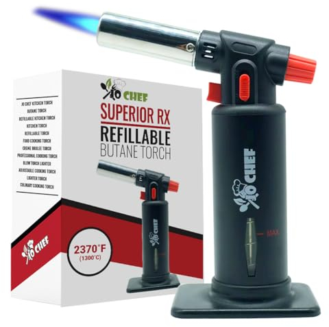 Jo Chef Butane Torch Lighter - 2,370°F Refillable Kitchen Torch, Adjustable Flame Lighter Gun With Safety Lock for BBQ, Baking, Brulee Creme, DIY, Crafts + FREE eBook