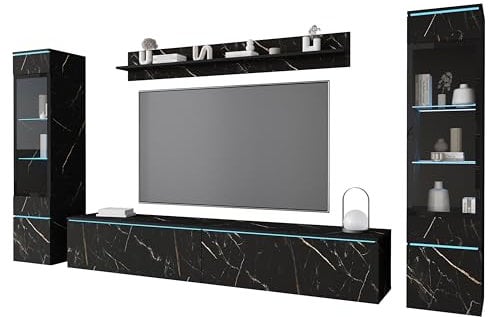 PIASKI Conjunto de Muebles de salón Vera II, iluminación LED Opcional, Juego de Muebles de salón, Distintos Colores (San Sebastian, Sin iluminación LED)