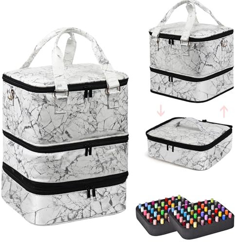 FCQQYWZ Nail Polish Organizer with Sturdy Handles, Double Layer Nail Polish Storage Bag, Z-white-84bottles, 84 Bottle, Fashionable