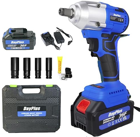 DayPlus Akku Schlagschrauber 18V mit 1×6,0 Ah Akku, 420Nm Drehschlagschrauber zum Reifenwechsel, 3200RPM, LED Leicht, 4PCS Buchsen 14/17/19/22mm, Aufbewahrungsbox