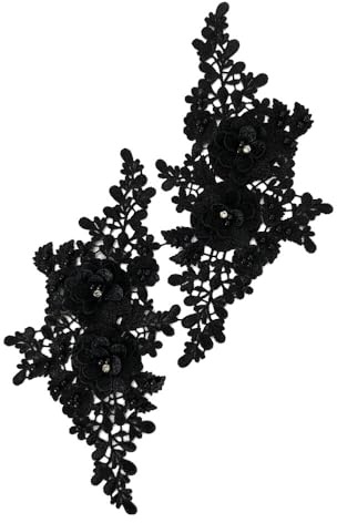 SYSUII 1 Paar 3D-Blumenstickerei Spitzenstoff Bestickte Perlen Blumenapplikation Aufnäher Stickerei Spitze Applikationen Nähen auf Patches für Kleidung Nähen Hochzeit Braut Kleid -Schwarz