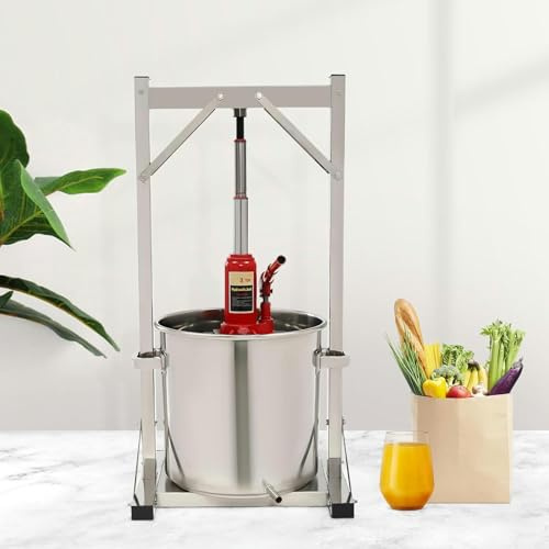 FKINGLRK 22L Obst Weinpresse Edelstahl Apfelwein Presse mit Hydraulischer Wagenheberhilfe zur Saftherstellung für Apfel/Wein/Karotte/Orange/Beere/Gemüse, Herstellung von Vorräten und Ausrüstung