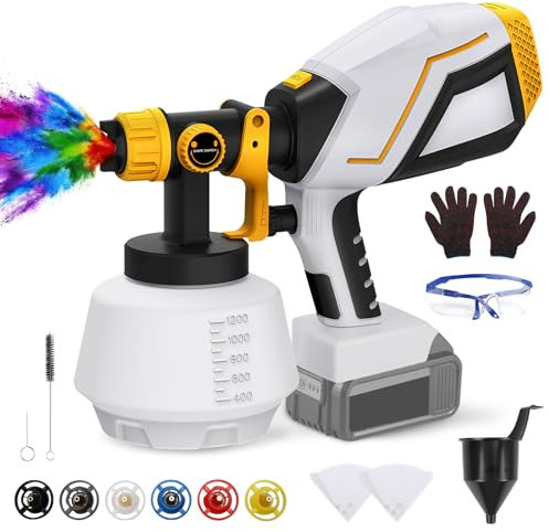 Cordless Paint Sprayer Compatible with Makita 18V Battery with 1200 ml Paint Container, 5 Nozzles (1.0/1.5/1.8/2.0/2.5/3.0mm) 3 Spray Patterns HVLP Electric Spray Gun for Walls, Furniture Fence