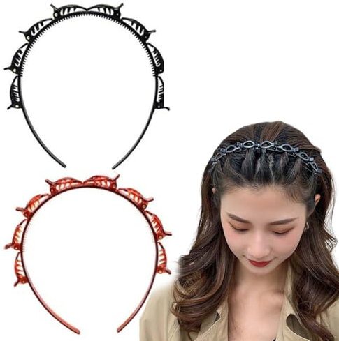 WeddHuis 2 PCS Épingles à Cheveux pour Frange, Bandeau Coiffure avec Pinces, Accessoires de Coiffure, Serre-Tête avec Clips, Bijoux de Cheveux, Bandeau Torsadé (noir+brun)
