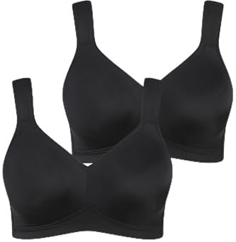 Ulla Popken Damen Mikrofaser-BH, 2er-Pack, Ohne Bügel, Vorgeformte Cups BH, Schwarz, 125B EU