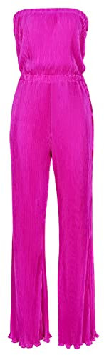 Flared Yoga Pants Damen-Overall mit sexy, bequemem, plissiertem Stoff, umwickelter Brust, schwingendem Bein und weitem Bein Latzhose FüR Damen Kurz (Hot Pink, XS)