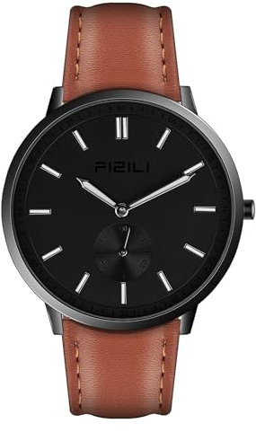 Ultradünne Herrenuhren, modische analoge Quarzuhr, wasserdicht, minimalistische Armbanduhr mit Leuchtskala und -zeigern, Lederarmband für Männer Braunem Schwarzes
