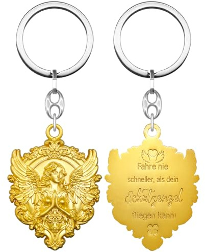 Anwlki Schutzengel Schlüsselanhänger Engel Auto Schlüsselanhänger Anhänger Medaille Plaketten Fahre nie schneller als dein Schutzengel fliegen kann Auto Motorrad Autofahrer Schutzpatron