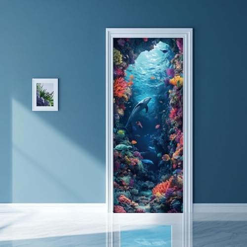 arricraft 2 pz Adesivo per Porta Autoadesivo, 80cmx200cm/31.5X78.7 Adesivi Murali per Porte con Creature Marine Adesivi per Porte In PVC con Delfini Carta Da Parati Rimovibile Decorazione