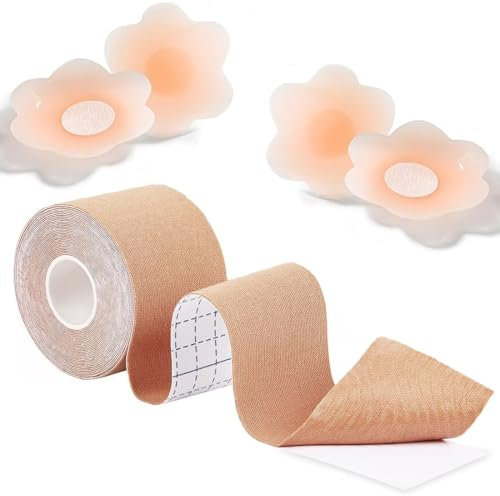FENQURO Klebe BH Push Up Große Brust Boob Tape BH Rückenfrei Trägerloser BH Push Up 4 Wiederverwendbare Unsichtbar Silikon Brüste Nippelpads Body Tape für Abendkleider, Ballkleid, Hochzeitskleid