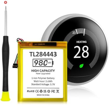 für Nest Thermostat Akku,[980mAh] (𝟮𝟬𝟮4 𝗡𝗲𝘄 𝗨𝗽𝗴𝗿𝗮𝗱𝗲𝗱) TL284443 Akku Li-Polymer Akku für Nest Lernthermostat 2. 3. Generation, T3007ES, T3008US, T4000ES, A0013