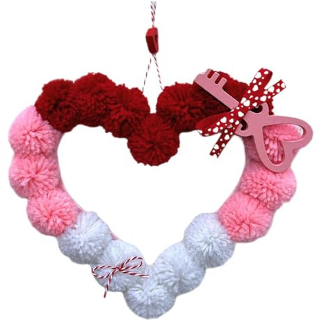 Adorno De Corona De Corazón, Corona De Puerta En Forma De Corazón, Decoración De Corona De Puerta Delantera, Bolas De Pelo, Decoración De Corazón Difuso Para El Día De San Valentín, Corona De Puerta D