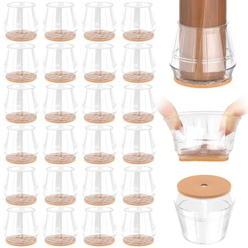 yomanta Chair Leg Floor Protectors 24PCS，Silicone Felt Furniture Leg Cover，Furniture Feet Protectors Pads，Protect Floors from Scratches，Reduce Noise -Round, Clear XL(Fit 35-45mm)