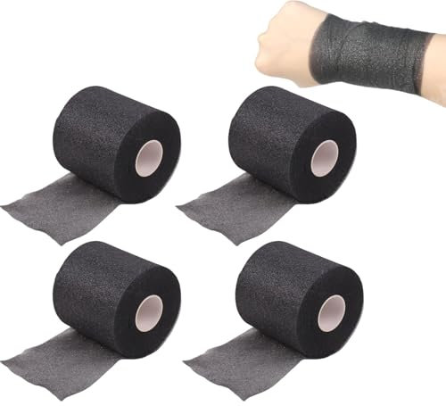 4 Rollen 6cm*20m Tape Sport Schwarz, Wrist Wrap, Stutzentape für Handgelenke Ellenbogen Knie Knöchel Underwrap Tape