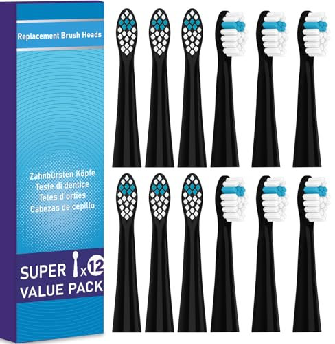 12 Stück Medium Aufsteckbürsten kompatibel mit Oral B Pulsonic Elektrischen Zahnbürste,Gum Care Ersatzbürstenköpfe kompatibel mit Pulsonic,mit Staubschutzhülle,Schwarz