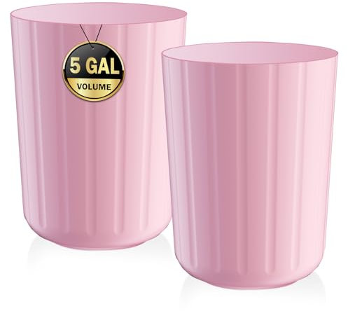 RTWDKFQ 2Pack 5 Gallon Pink Plastic Trash Can – Round Wastebasket Garbage Bin for Bathroom, Kitchen, Office, Bedroom, Dorm –Durable & Easy to Clean