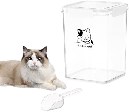 APITOS Cat Food Storage Containers,4.2L Airtight Pet Food Storage Container with Buckle Lid,Portable Cat Biscuit Container with Scoop,for Dogs,Birds, Cats,Grain,Outdoor-BPA Free
