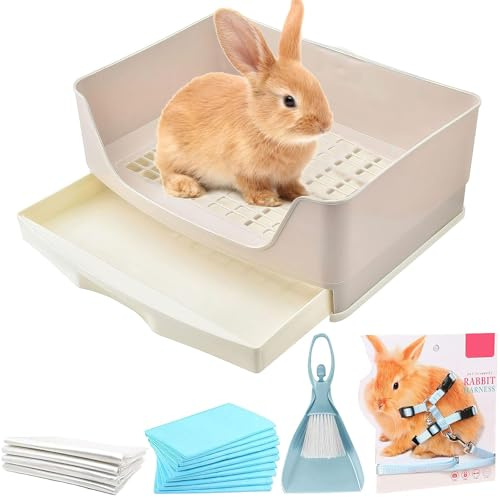 Große Kaninchen Toilette Hasentoilette mit Schublade und 100 Einweg-Haustiertoilettenfolien, Hasentoilette Klein Katzentoilette für Meerschweinchen, Hamster Kaninchen Kleintier