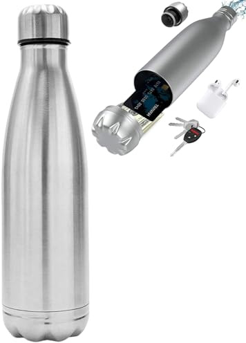 Pasdrucn Wasserflasche aus Edelstahl, Geheimversteck für Geld, Metall Stash Can mit abnehmbarem Design und verstecktem Stauraum am Boden für Verstecke Geld Schlüssel