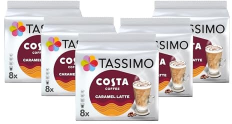 Tassimo Costa Caramel Latte Coffee Pods x8 (Pack of 5, Total 40 Drinks)