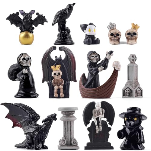 14 Stück Halloween Miniatur-Figuren, Mini-Resin-Figuren Geister Totenkopf Fledermäuse für Puppenhaus Feengarten Halloween-Dekoration Partygeschenke Tütenfüller