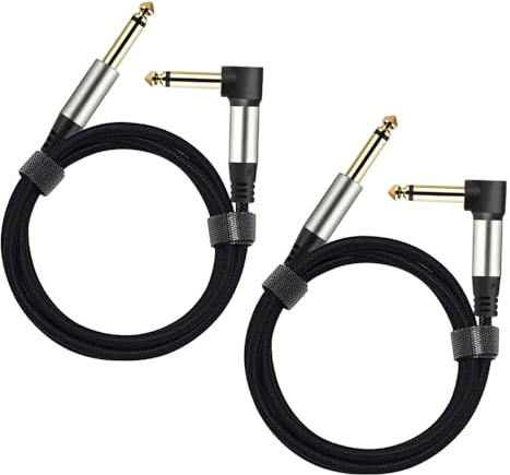 Adoerpai 2-Pack Gitarrenkabel 1/4 Zoll 6,35mm Stecker zu Stecker Klinke rechtwinklig zu gerade Nylon geflochten TS Mono Instrumentenkabel (1m)