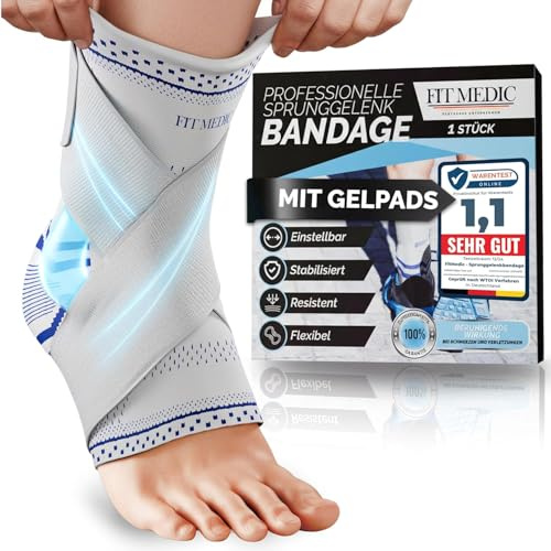FIT MEDIC® Premium Sprunggelenkbandage mit Gel-Pad | Medizinische Fußbandage stützend & einstellbar | Unisex Knöchel-bandage für Sprunggelenk Sport&Alltag Achillessehne Knöchelschutz gegen Überlastung