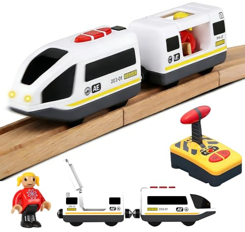 Eisenbahn Kinder Elektrisch, Zug Spielzeug Mit Fernbedienung, Holzeisenbahn Elektrische Lok Für Kleinkinder 3 4 5 Jahre Alt Jungen Kinder Magnetische Kupplungen Stadtfahrzeug Mit Figuren