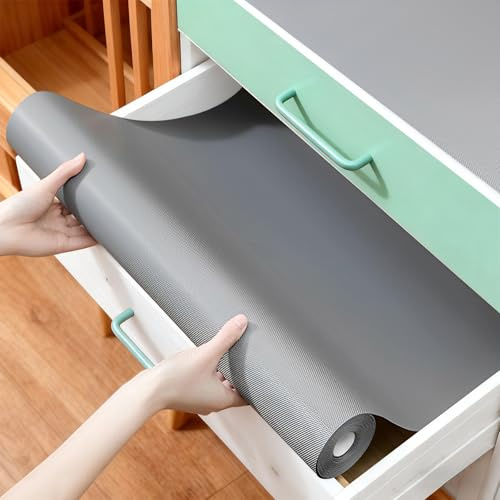 Schubladenmatte Antirutschmatte Küche Schubladeneinlage 45 * 500cm, Wasserfest Schubladenmatten Nicht Klebende Schubladeneinlagen für Regale Schränke Schubladen Kühlschranke Hause Büro, Grau