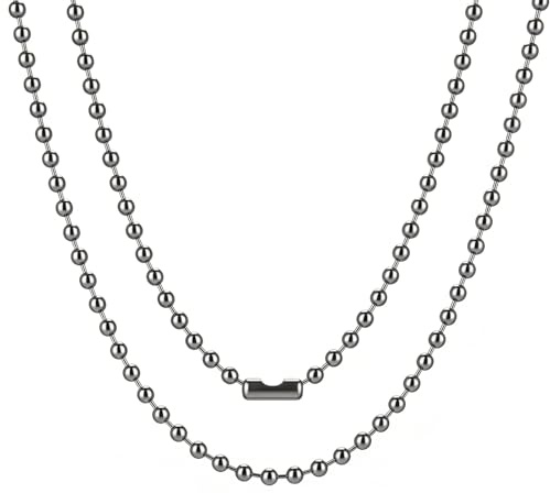 KEEPO LINK Collier Chaîne à Billes Titane 3mm pour EDC Port Quotidien, 61cm