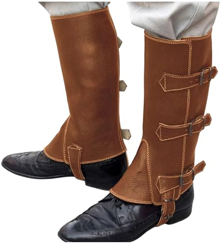 Zanisouta Mittelalter Stiefelstulpen Herren Reitling Beinstulpen Halloween Cosplay Kostümzubehör Pu Leder Beinschutz Mittelalterliche Retro Schnalle Beinschoner Wikinger Stiefelschoner