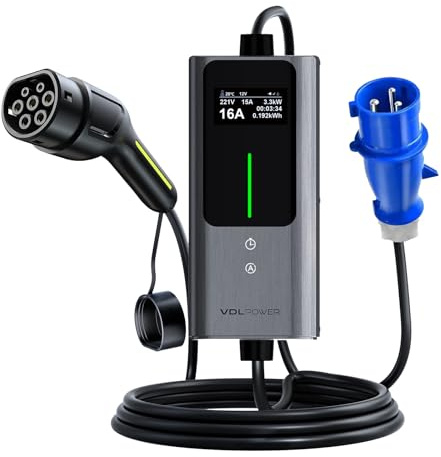 VDLPOWERVP Typ 2 Ladekabel mit CEE Stecker 7.4kW, 5 Meter | 6-32A | 1-Phasig | IP65 Wasserdicht, Tragbares EV-Ladegerät und Mobile Wallbox Ladestation mit für Allen Elektrofahrzeugen IEC 62196-2