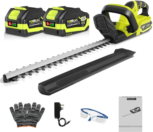 VOERJIA Akku Heckenschere 21V mit 2 Akkus, 50cm Messer, 15mm Schnittkapazität, Leistungsstarker bürstenloser Motor für Hecken am Zaun, Vorgarten & präzisen Formschnitt (Profi-Set)