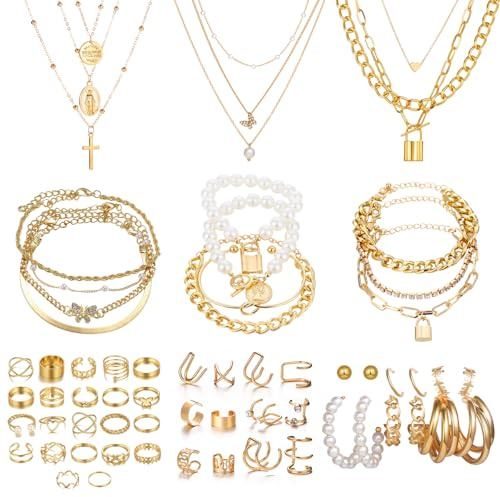 JSTHHTT Schmuck Gold, Schmucksets für Damen, Schmuckset Gold, Schmuck Set Damen, Modeschmuck Schmuckset, Schmuck Set für Geschenke Geburtstags Valentinstag