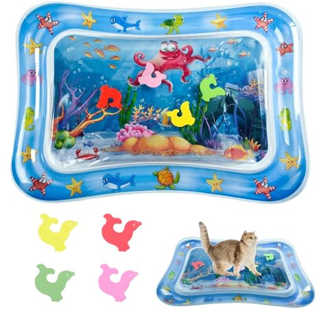 SSIMIDAPT Tapete de Juego Sensorial de Agua para Gatos Redonda Inflable Alfombra Gato Estera de Agua con Peces Flotantes Juguetes Interactivos para Perros y Gatos