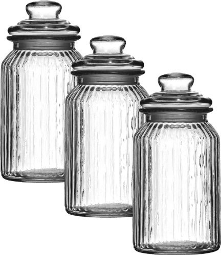 Set Of 3 1300ml Large New Vintage Glass Kitchen Tea Coffee Sugar Food Sweet Storage Jars by Star 5 Ã‚®