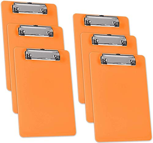 Acrimet Klemmbrett Memo (23.5 cm x 16 cm) Flacher Metallklammer (Orange Farbe) (Plastik) (6er-Pack)