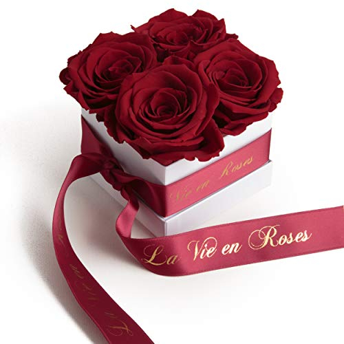 ROSEMARIE SCHULZ Heidelberg Infinity Rosen - Blumen 3 Jahre HALTBAR - in weißer Rosenbox mit Satinband in Dunkelrot und Goldschrift (Dunkelrot)