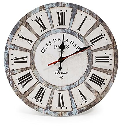 LOHAS Home 12 Zoll/30CM Holz Wanduhr/Küchenuhr im Landhausstil Stille Nicht-tickende für die Küche,Home Office, Wohnzimmer und Schlafzimmer (Römische Ferien)
