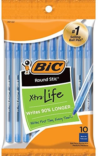 BIC Round Stic Xtra Life bolígrafos de punta de bola, punta mediana, color azul 10 Count
