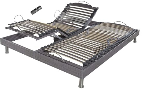 EBAC Literie Sommier électrique S62 + Pieds - 2x80x200 - Lattes Bois - Réglage fermeté Zone lombaires